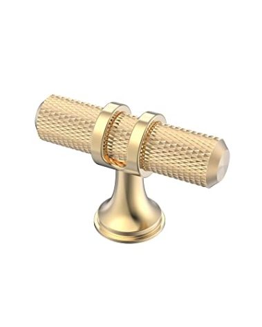 Alzassbg 10 Pack Gold Cabinet Knobs, 2 Inch(50mm) Cabinet Hardware T Bar Knurled Knobs for Cupboard and Drawers AL6087KGP-ABG