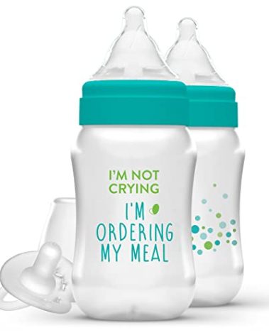 Evenflo Feeding Balance + Wide Neck Printed Bottles, 9oz 2pk, with Pacifier