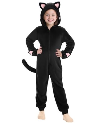 Joycover Cat Costume For Girls, Black Cat Costume For Girls Kids Dress Up, Onesie Cat Noir Costume, Role Play Halloween Costumes For Kids Aged 7-8, Size M