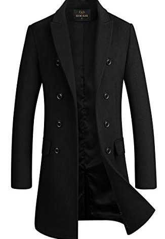 HXW.GJQ Men's Premium Wool Blend Double Breasted Long Pea Coat (as1, alpha, x_l, regular, regular, Black)