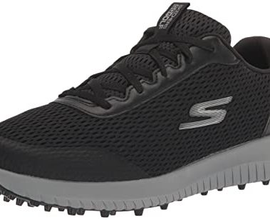 Skechers Men's Max 2 Arch Fit Waterproof Spikeless Golf Shoe, Black/Grey, 11 Wide