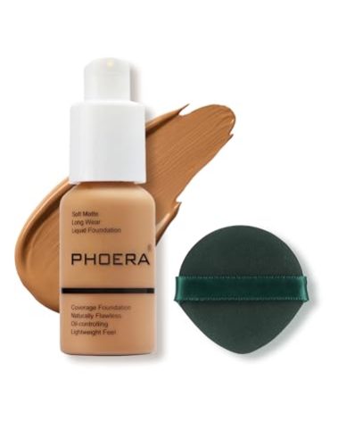 PHOERA Foundation Makeup, Flawless Soft Matte Oil Control Liquid Foundation, Full Coverage Mattle Oil-Control Concealer for Older Women, Great Choice For Gift (#106 Warm Sun)