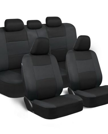 BDK PolyPro Car Seat Covers Full Set in Reverse Charcoal, Front and Rear Split Bench Seat Covers for Cars, Easy to Install Car Seats Cover Set and Accessories for Auto Trucks SUV - Reverse Charcoal