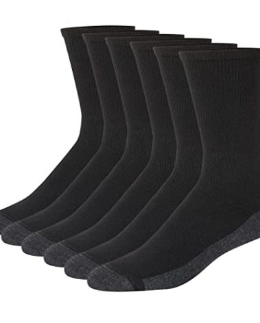 Hanes Mens Max Cushioned Socks, Moisture-wicking With Odor Control, 6-pack B&T ComfortTop White Crew, Black/Grey Foot Bottom - 6 Pack, 12-14 US