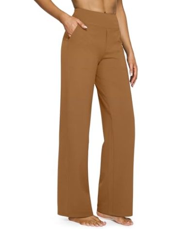 G4Free Petite Yoga Pants Soft Flatter Wide Leg Pants Loose Moisture-Wicking Palazzo Pants for Workout Daily Wear(Coca Mocha,L,29")