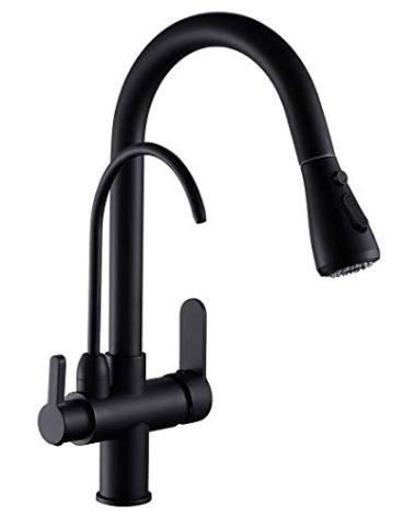 WANFAN Kitchen Sink Faucet with Pull Down Sprayer 2 Handle 3 in 1 Water Filter Purifier Faucets Black 0195R