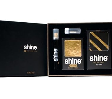 Shine Papers Launch Pack Gold King Size Rolling Papers and Glass Tip for Luxury Gifts with Natural Raw Hemp and 24k Paper