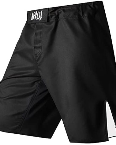 LAFROI Mens MMA Cross Training Boxing Shorts Trunks Fight Wear with Drawstring and Pocket-QJK01(Black,SM)