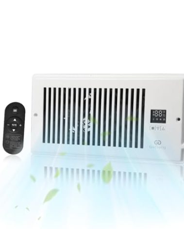 Grefinity Quiet Register Booster Fan, Fits 4” x 10” Register Holes, Heating and Cooling AC Vent Booster Fan with Thermostat and Remote Control, 10-Speed Adjustable Smart Vent for Wall and Floor, White