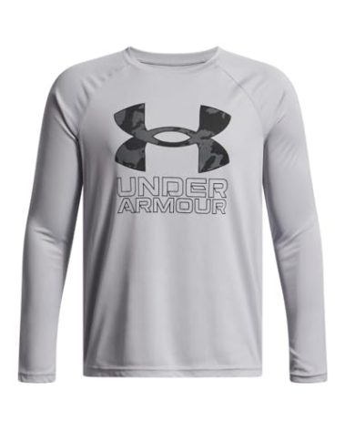 Under Armour Boys' Tech Hybrid Print Fill Long Sleeve, (014) Mod Gray / / Black, Medium