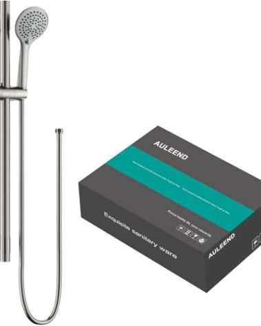 AULEEND Shower Slide Bar Handheld Shower Head with Hose, 5-Function Hand Shower with Wall Mount，shower slide bar,adjustable height shower head (A-round, Brushed Nickel)