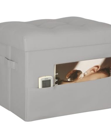 BelugaHelper Folding Storage Ottoman. Foot Rest Stool with Thicker Foam Padded Seat. 330 lbs Leather Ottoman with Storage Bench for Living Room, Bedroom, Home Office Table, 17x13x13in, Grey