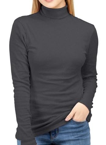 NY Threads Women's Turtleneck Long Sleeve Shirt Slim Fit Thermal Base Layer Tops 1 Pack, X-Large, Grey