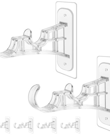 Antimbee 6-Pack Double Curtain Rod Bracket, Adhesive No Drilling Curtain Rod Holders, Double Brackets Stick Nail Free No Drill Curtain Hangers Hooks for Living Room, Bathroom, Kitchen