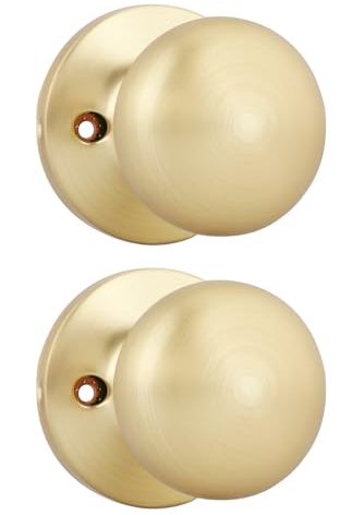 goldenwarm Gold Closet Door Knobs, Handle Function Non-Locking Dummy Door Knob, Brushed Gold Individual Dummy Door Knob Single Side for Closets, French Double Doors, and Pantry(2 Pieces)
