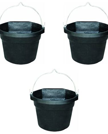 Farm Innovators FB-80R Rubber 3 Gallon Flat Back Heated Bucket with Metal Handle, Built in Thermostat, and Concealed Heating Element, 70 Watt (3 Pack)