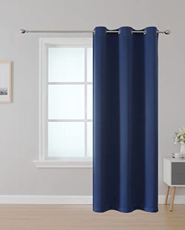 Upcortinassi Inherent Flame Retardant Curtains Room Darkening for Schools Classrooms Dorm Nursing Home Navy Blue 42 x 84 1 Panel