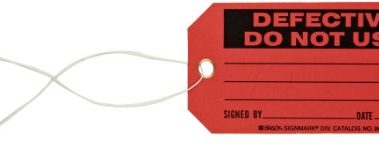 Brady 86750 5-3/4" Height, 3" Width, B-853 Cardstock, Black On Red Color Production Status Tag, Legend "Defective Do Not Use, Signed By/Date" (Pack Of 100)