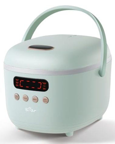 Bear Rice Cooker 4 Cups (UnCooked), Rice Cooker Small, 6 Cooking Functions, Advanced Fuzzy Logic Micom Technology, 24 Hours Preset Keep Warm, for White/Brown Rice Quinoa Oatmeal Soup Cake, 2L Green