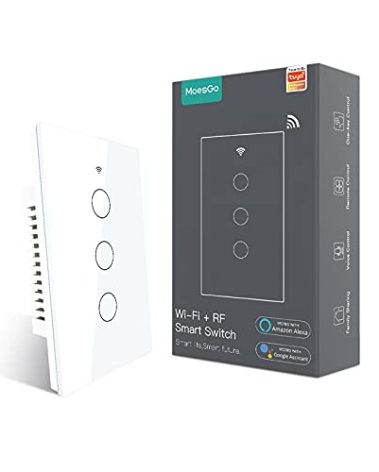 MoesGo WiFi Smart Wall Light Switch,Glass Panel, Multi-Control(3 Way), 2.4GHz Wi-Fi Touch Switches, Neutral Wire Required, Remote Control Smart Life/Tuya App, Work with Alexa, Google Home White 3 Gang
