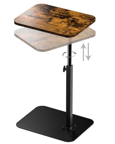 Side Table Sofa Tray for Couch Heavy Metal Base Swivel/Adjustable Height, Sofa Bed Bathroom Study TV Tray C Shaped End Table Food Snack Trays for Eating