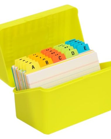 H4D 3x5 Index Card Holder with 100 Heavyweight Ruled Index Cards and 25 Plastic Dividers, Lime Green