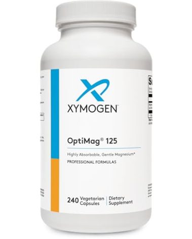XYMOGEN OptiMag 125 - Magnesium Supplement with Di-Magnesium Malate & Glycinate Lysinate to Support Nerve, Muscle, Bone Health + Heart Health (240 Capsules)