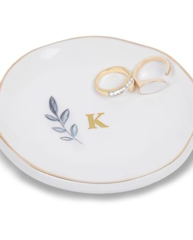 Personalized Ceramic Ring Dish, Initial Jewelry Tray for Rings, Earrings, Necklaces & Bracelets, Gift for Engagements, Birthdays, Holidays, Mom, Sister, Bridesmaid, Bride-to-Be, 4" Ring Plate