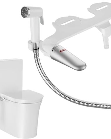 DEANIC 2-in-1 Bidet Attachment with Handheld Bath Bidet Sprayer, Ultra-Slim Adjustable Water Pressure Nozzle, Cold Water Non Electric Hand Sprayer for Toilet Seat (Sliver White)