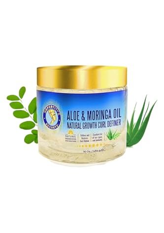 Nefertiti's Secrets Natural Growth Curl Definer Gel | Aloe Vera and Moringa Oil for Hair Strength & Moisture | Strong Hold | Frizz Controller | Hair Curling Gel for Women & Men | 16 Oz / 454 mL