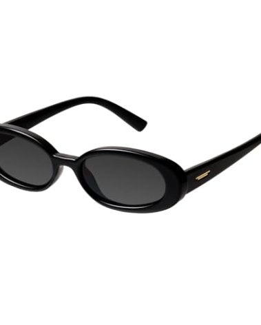 mosanana Retro Oval Sunglasses for Women 90s Small Trendy Fashion Vintage Narrow Tiny Cute Skinny Sun Glasses for Small Face Black MS52360