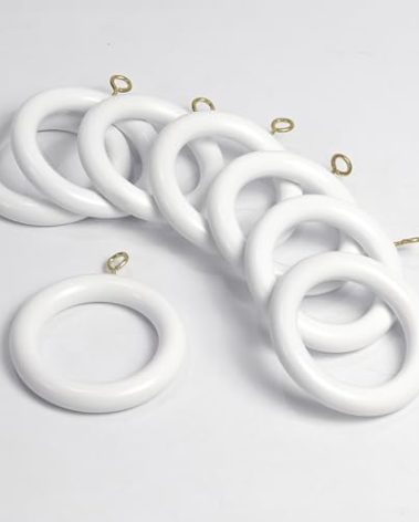 Mars Exports White Wooden Curtain Rod Rings | 2.5 Inch with Hooks & Hangers | Durable & Elegant Home Decor Upgrade for Living Room, Bedroom & Bathroom | Classic White Finish