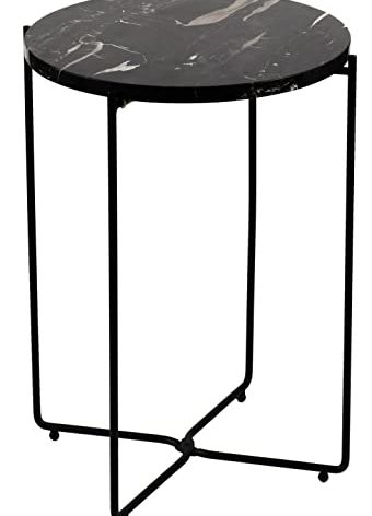 Real Natural Marble Top Metal Round Side End Table, Modern Lightweiht Bedside Small Coffee Table for Living Room Bedroom Small Space Black…
