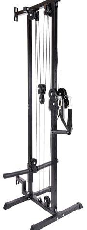 Signature Fitness Fitvids Wall Mount Cable Station with Adjustable Dual Pulley System Pull Down Fitness Station – Sports Training – M300 – Black