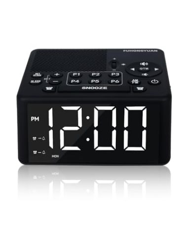 Digital Alarm Clock Radio with AM/FM Radio, Presets, Scan, Dual Weekday/Weekend Alarms, Snooze, Sleep Timer and Dimmable White LED Display for Bedroom, Living Rooms, Kitchens, Offices, etc (White)