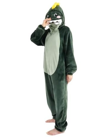 ressber Unisex Adult Onesie Pajamas Animal One Piece Halloween Costume Christmas Sleepwear Jumpsuit (US, Alpha, X-Large, Regular, Regular, Dinosaur)
