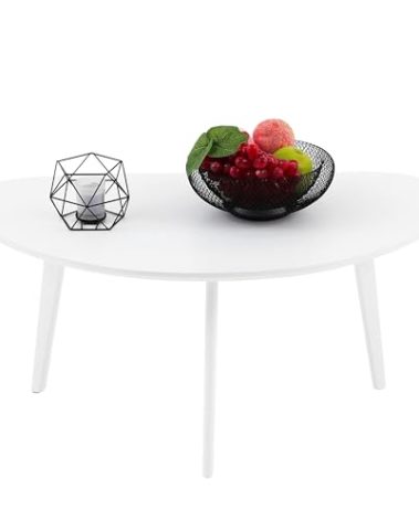 FIRMINANA Small White Oval Coffee Table for Small Space,Simple Modern Table for Apartment or Livingroom Corner,White,18.9" D x 33.47" W x 15.75" H