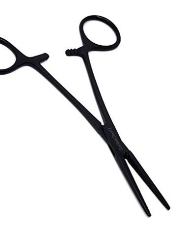 Dog Pet Ear/Nose Hair Puller Grooming Hemostat Locking Forceps Pliers, 5.5" (14cm), Straight (Black)