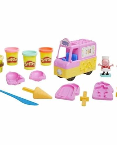 Play-Doh Peppa's Ice Cream Playset with Ice Cream Truck, Peppa and George Figures, and 5 Non-Toxic Modeling Compound Cans, Peppa Pig Toy for Kids 3 Years and Up