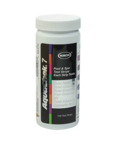 AquaChek 7-Way Pool and Spa Test Strips - Silver Pool Test Strips For pH, Total Chlorine, Free Chlorine, Bromine, Alkalinity, Total Hardness, and Cyanuric Acid - Water Quality Testing Kit (100 Strips)