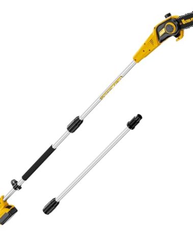 Cordless Pole Saw, Compatible with Dewalt 20V Max Batteries, 8 Inch Low Kick-Back Bar and Chain, Extension Pole for Up to 15 FT Reach, Auto Lubrication System, Tool Only-Battery & Charger not included