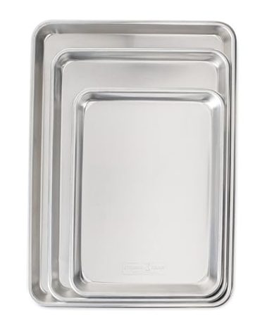 Nordic Ware Naturals 3 Piece Set - USA Made Aluminum Commercial Quality Sheet Pan for Baking or Roasting, Encapsulated Galvanized Steel Rim Prevents Warping; Half Sheet, Jelly Roll and Quarter Sheet