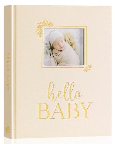 Lanpn Hello Baby Memory Book, Newborn First 5 Year Keepsake with DIY Window, Linen Baby Book Memories Journal Scrapbook Photo Book, Baby Milestone Album for Boy Girl New Parents (Beige, 154 Pages)