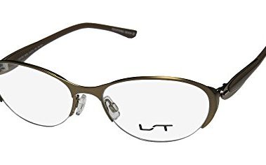 LT Lightec 7037l For Ladies/Women Designer Half-Rim Flexible Hinges Elegant Stainless Steel Eyeglasses/Spectacles (51-16-135, Antique Gold/Brown)