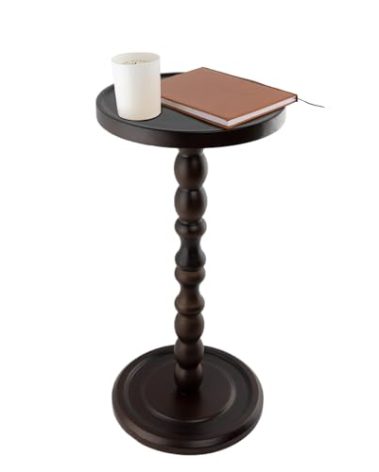 DoFanXinYe Round Side Table, Small Drink Table for Small Spaces, Modern Accent Nightstand with Solid Wood Leg for Living Room, Bedroom, Corners, and Office (Deep Walnut)