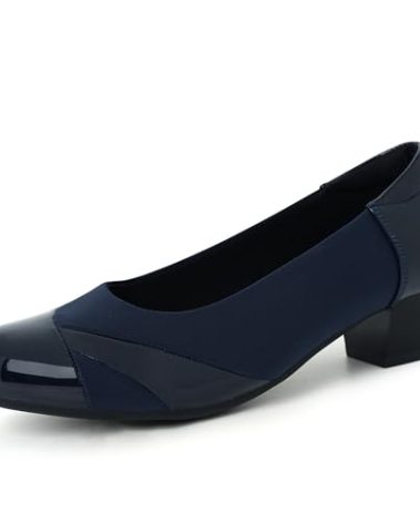 Ortho+rest Women Bunion Dress Shoes Low Heel Orthopedic Slip on Loafers Orthotic Pumps (8,Navy)