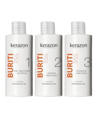 KERAZON Brazilian Keratin Treatment Buriti Liss Kit 2oz/60ml - At Home Keratin Treatment Smoothing and Straightening - Keratina para Alisar el Pelo - For All Hair Types