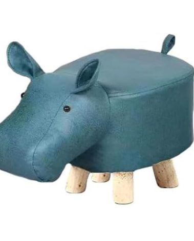 Zodensot Animal Footstools, Cute Animal Shaped Ottomans, Soft Padded Cushion Foot Rest Step Stool Chair for Kids Children, Light Weight Sturdy Solid Wood Bench Shoes Stool (Green Hippo)