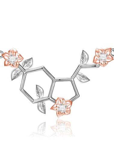 UYBNRK Happiness Serotonin Molecule Necklace for Women 925 Sterling Silver Flower Rose Necklace Serotonin Necklace Science Jewelry Biology Chemistry Gift for Teacher Professor Chemistry Grad