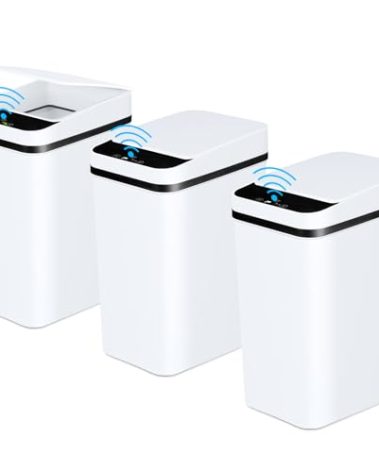 Bathroom Automatic Trash Can 3 Pack 2.2 Gallon Motion Sensor Touchless Small Slim Garbage Can with Lid Smart Electric Narrow Garbage Bin for Bedroom Living Room Office Kitchen (White)